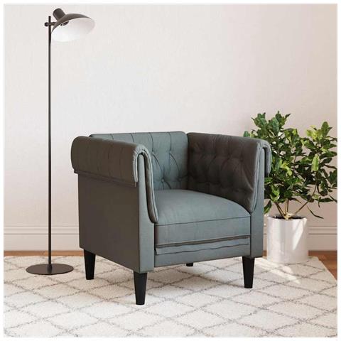 Poltrona Chesterfield Grigio Scuro In Tessuto - Foto 2