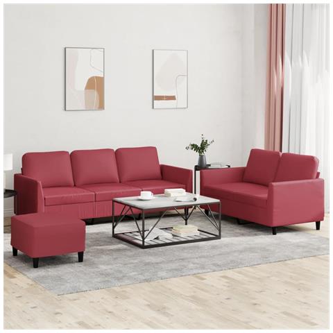 Set di Divani 3 pz con Cuscini Rosso Vino in Similpelle - Foto 2