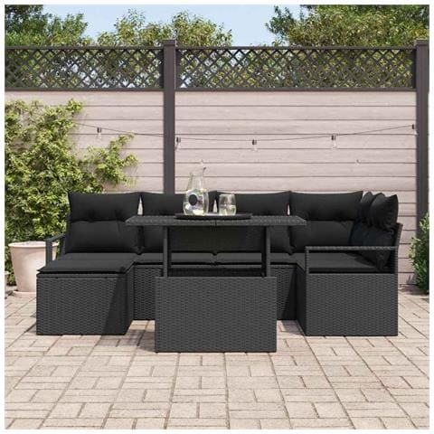Set di divani da giardino 7 pezzi con cuscini in rattan polietilene nero, Divano giardino 2 posti con cuscini in rattan polietilene nero - Foto 10