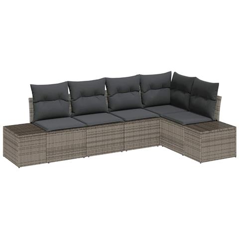 Set divano da giardino a 5 pezzi con cuscini Grigio Polirattan - Foto 1