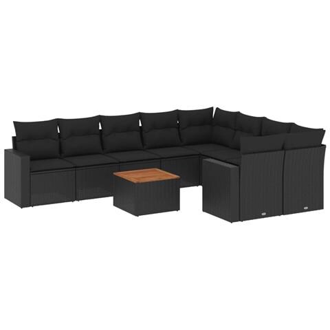 Set Divani da Giardino 10pz con Cuscini in Polyrattan Nero - Foto 1