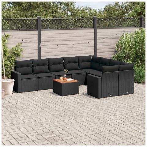 Set Divani da Giardino 10pz con Cuscini in Polyrattan Nero - Foto 2