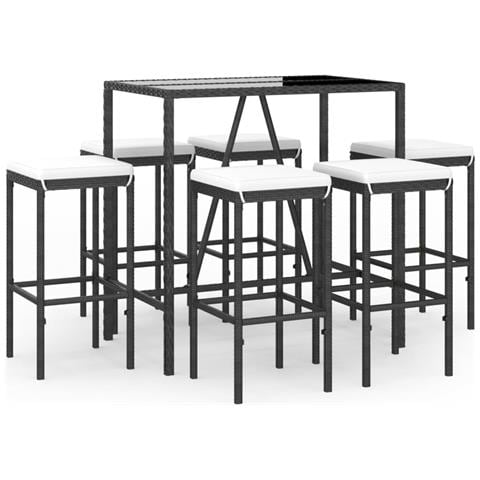Set Bar da Giardino 7 pz con Cuscini in Polyrattan Nero - Foto 1
