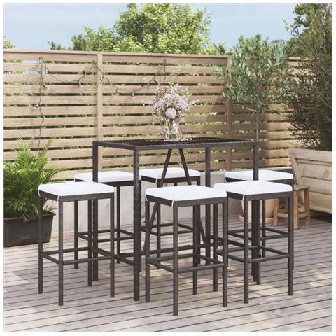 Set Bar da Giardino 7 pz con Cuscini in Polyrattan Nero - Foto 2