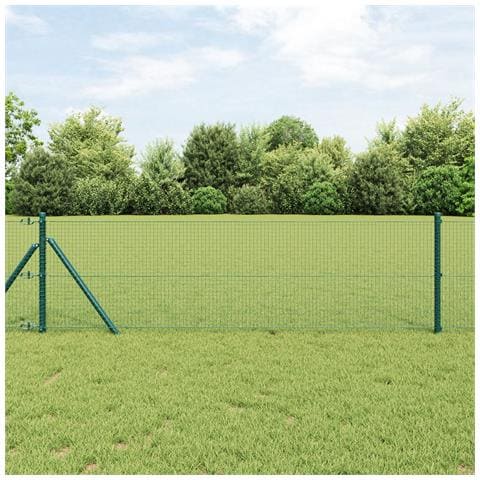 Recinzione Metallica Saldata con 13 Pali Verde 0.4x25 m Acciaio - Foto 2