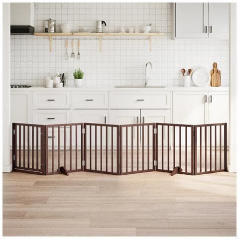 Cancello Cani Porta Pieghevole Marrone 6 Pannelli 300cm Pioppo - Foto 2