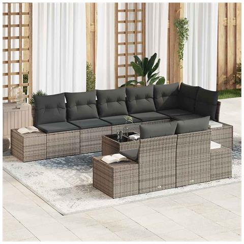 Set Divano da Giardino 9 pcs Grigio 319 x 154 x 85 cm - Foto 2