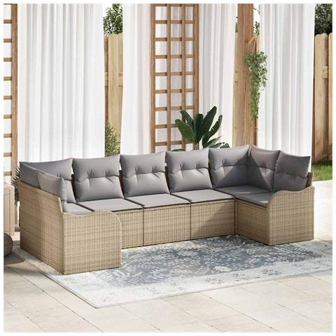 Set Divano da Giardino 7 pcs beige e grigio chiaro Poly Rattan - Foto 2