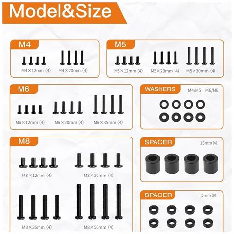 Kit Di Viti Per Montaggio A Parete Tv Da 68 Pezzi - Viti In Acciaio Al Carbonio M4 M5 M8 Per Installazione Staffa Tv - Foto 2
