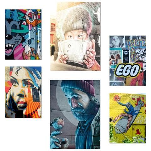 Set Di 6 Stampe Illustrazioni Di Stencil Di Street Art E Graffiti Colorati Per Decorare Le Pareti Della Tua Casa A3 & A4 Senza Cornice - Foto 1
