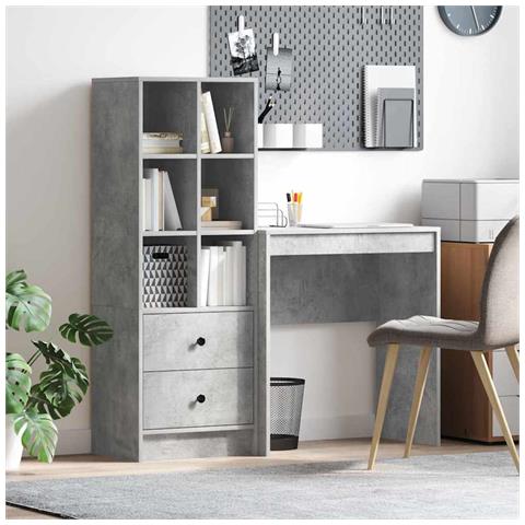 Scrivania con Spazio di Archiviazione 2 pcs Grigio cemento - Foto 2