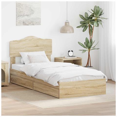 Letto con Contenitore con testiera Rovere Sonoma 90 x 200 cm - Foto 2
