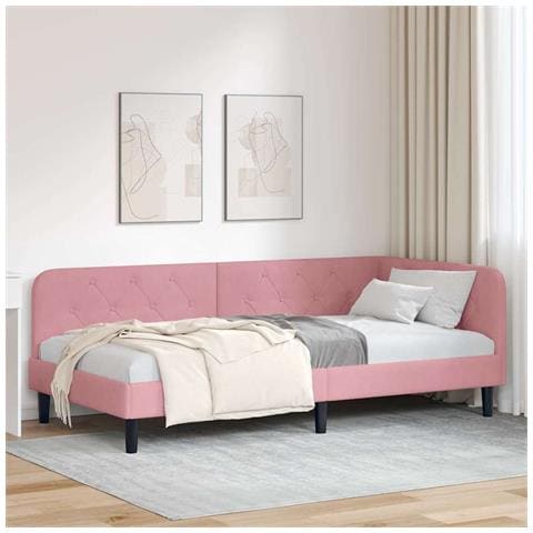 Cornice del letto ad angolo Rosa 100 x 200 cm Velluto - Foto 2