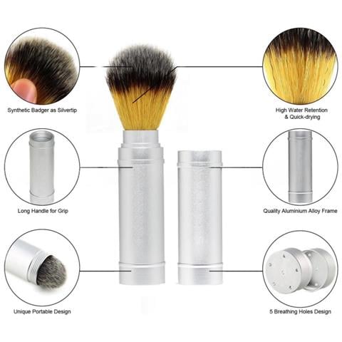 Pennello Da Barba Portatile In Metallo Con Setole Sintetiche, Struttura In Lega Di Alluminio E Design Traspirante A Cinque Fori Silver - Foto 1