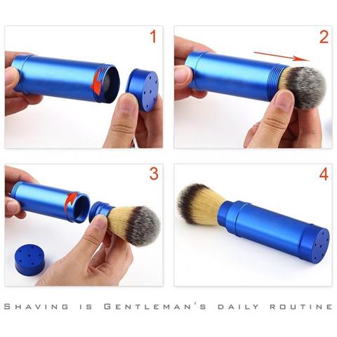Pennello Da Barba Portatile In Metallo Con Setole Sintetiche, Struttura In Lega Di Alluminio E Design Traspirante A Cinque Fori Silver - Foto 4