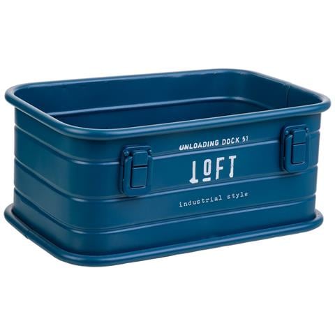 Cestino Rettangolare In Metallo Stampato Blu 32x21x14 - Foto 1