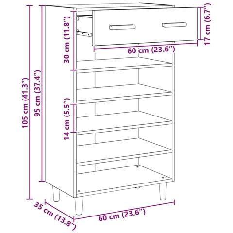 Mobile per scarpe Rovere Artigianale 60 x 35 x 105 cm - Foto 9
