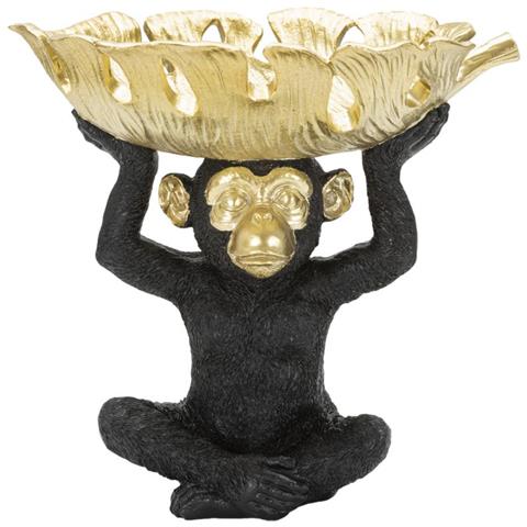 Scultura Scimmia Seduta Con Tasche In Resina Nera E Oro - Foto 1