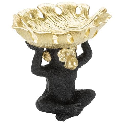 Scultura Scimmia Seduta Con Tasche In Resina Nera E Oro - Foto 2