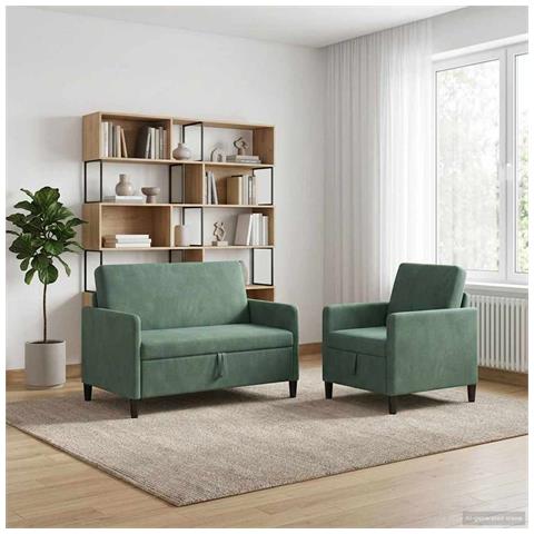 Set di Divani con Storage 2 pz Verde Mare Poliestere - Foto 2