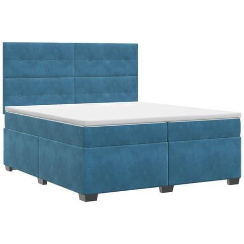Letto box spring con materasso Blu 200 x 200 cm Velluto - Foto 1
