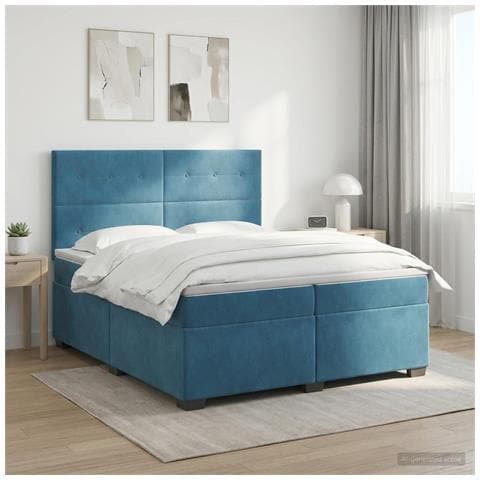 Letto box spring con materasso Blu 200 x 200 cm Velluto - Foto 2