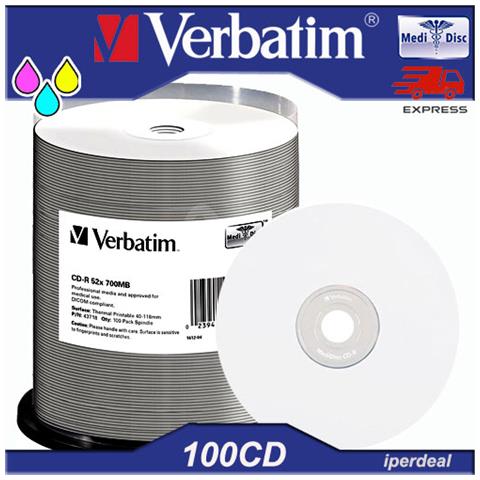 100 Pz Cd-r 52x 80 Min 700mb Termal Printable (In Cakebox Da 100 Pezzi) Medi Disc Cd Medicali Stampa Termica - Foto 2