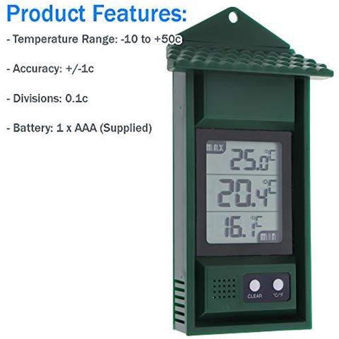 Digital Max Min Termometro - Monitor Max E Min Temperature Con Questo Pratico Serra Termometro Dellinterno Ed Esterno Facilmente Con Montaggio A Parete Massima Termometro Minimo - Foto 2