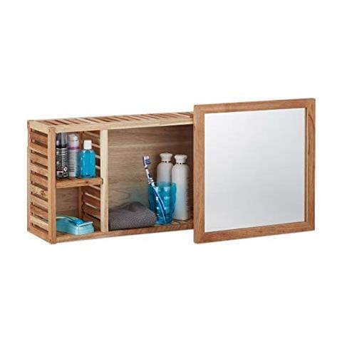 10020642 Mensola Per Bagno Con Specchio Noce Marrone 17x80x30 Cm - Foto 1