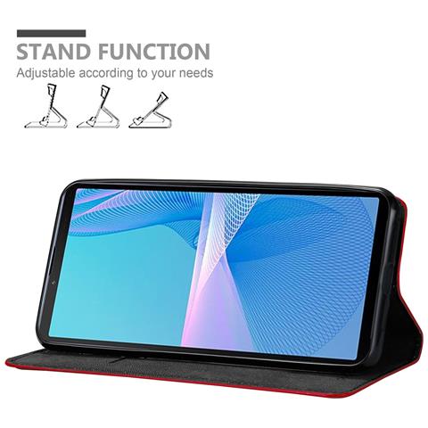 Custodia Compatibile Con Sony Xperia 10 Iii In Rosso Mela - Coperchio Protettiva Con Chiusura Magnetica, Funzione Stand E Tasca Per Le Carte - Foto 2