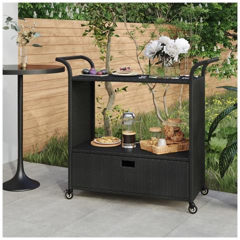 Carrello Da Bar Con Cassetto Nero 100x45x97 Cm In Polyrattan - Foto 7