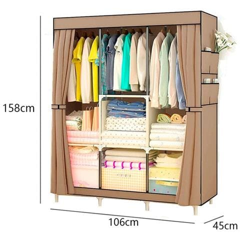 Guardaroba In Tessuto Con Tasche Laterali Home 158x106x45 Cm Marrone - Foto 2