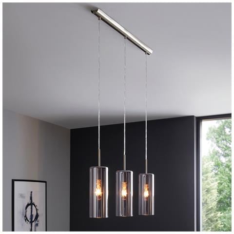 Lampadario Industrial Selvino 3 Luci Acciaio Grigio Opaco Diffusore Nero - Foto 1
