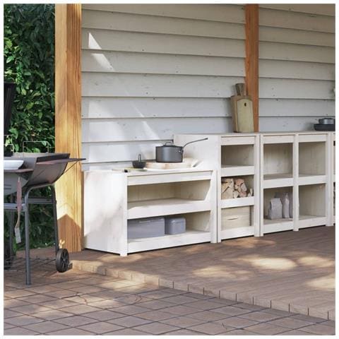 Mobili Da Cucina Da Esterno 2 Pz Bianchi Legno Massello Di Pino - Foto 1