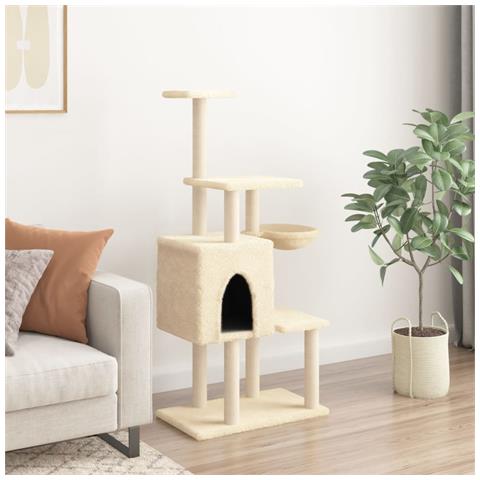 Albero Per Gatti Con Tiragraffi In Sisal Crema 131 Cm - Foto 2