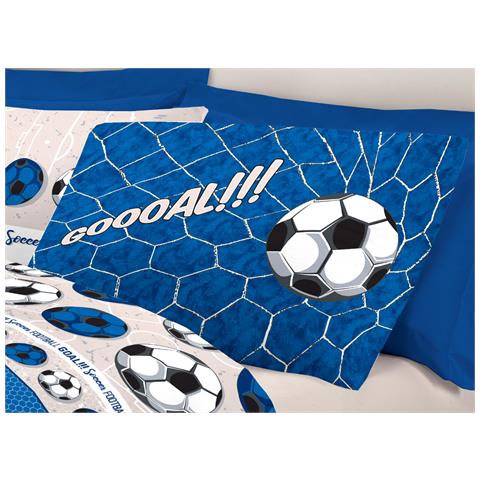 Completo Lenzuola Linea Pensieri Delicati 100% Cotone Disegno Calcio Matrimoniale Blu - Foto 5