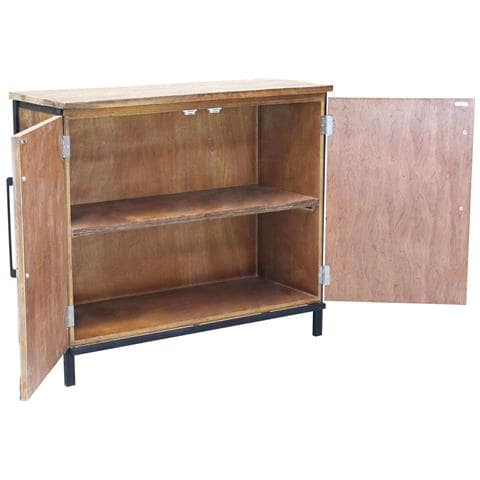 Mobiletto Comodino Da Interno In Legno Con 2 Ante E Struttura In Metallo Nero Black Wood - Foto 2