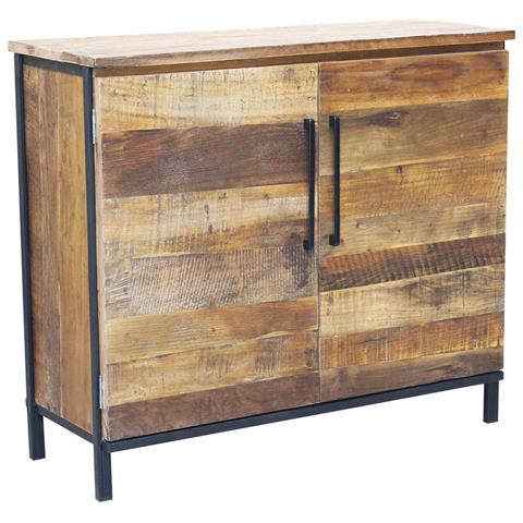 Mobiletto Comodino Da Interno In Legno Con 2 Ante E Struttura In Metallo Nero Black Wood - Foto 1