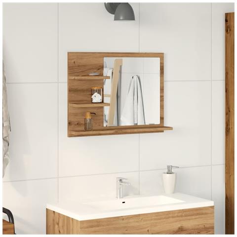 Armadietto A Specchio Da Bagno Rovere Artigianale 60x10,5x45 Cm - Foto 3
