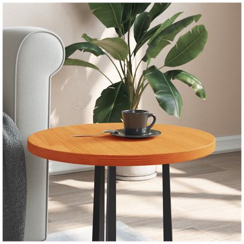 Piano Tavolo Rotondo Marrone Cera 50x2,5cm Legno Massello Pino - Foto 1
