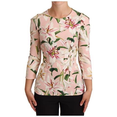 Blusa A Maniche Lunghe In Viscosa Stampa Giglio Rosa - It38-xs - Foto 1