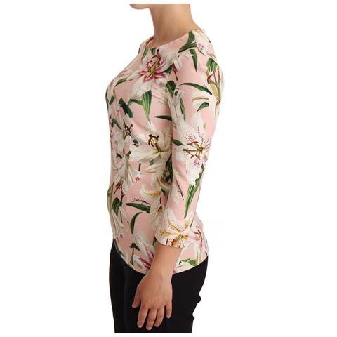 Blusa A Maniche Lunghe In Viscosa Stampa Giglio Rosa - It38-xs - Foto 2