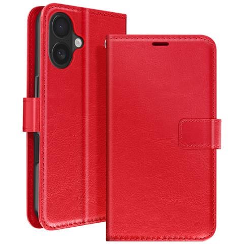 Custodia A Libro Per Iphone 16 Plus Protezione Con Cinturino, Rosso - Foto 1