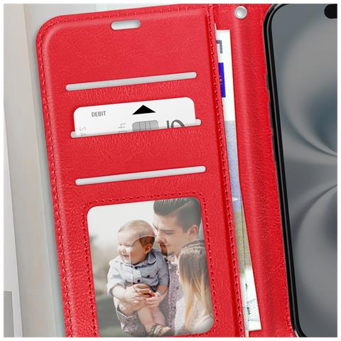 Custodia A Libro Per Iphone 16 Plus Protezione Con Cinturino, Rosso - Foto 5
