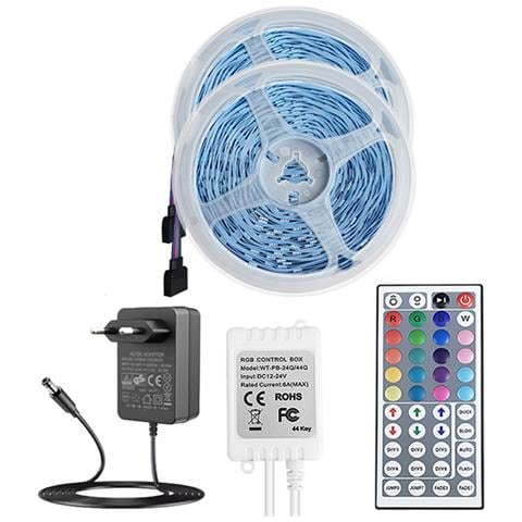 Striscia Led 24v 16 Led/m Con Telecomando A 44 Pulsanti, Adattatore Di Rete Ue, 10 M - Foto 1