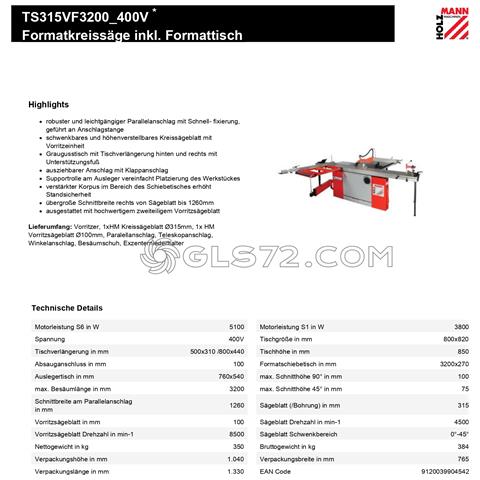 Squadratrice Con Tavolo Scorrevole Per Legno Holzmann Ts315vf3200_400v - Foto 2