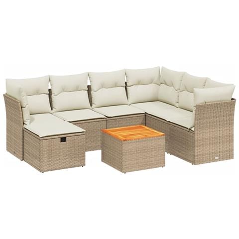 Set Divano Da Giardino 8 Pz Con Cuscini Beige In Polyrattan - Foto 2