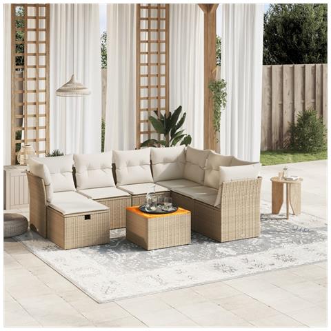 Set Divano Da Giardino 8 Pz Con Cuscini Beige In Polyrattan - Foto 1