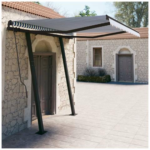 Lusso Casadino -  Tenda Da Sole Retrattile Automatica Con Pali 3x2,5m Blu/ Bianca - Foto 8