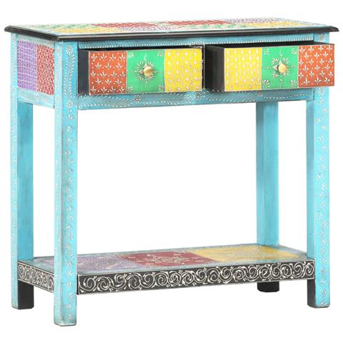 Tavolo Consolle Dipinto A Mano 80x35x75 Cm In Legno Di Mango - Foto 1